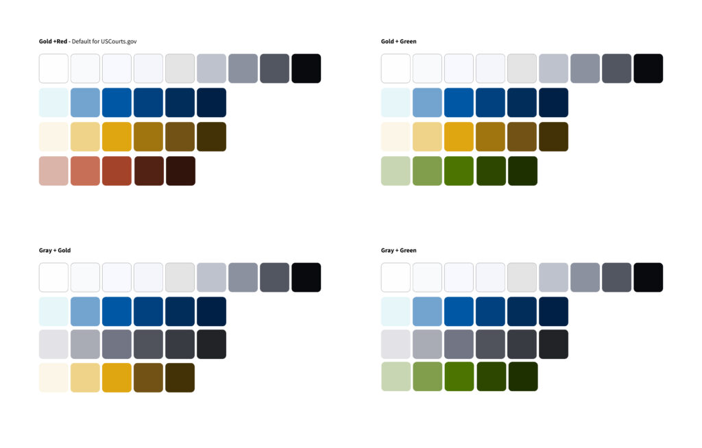 A sample of color palettes used for the UC Courts template system